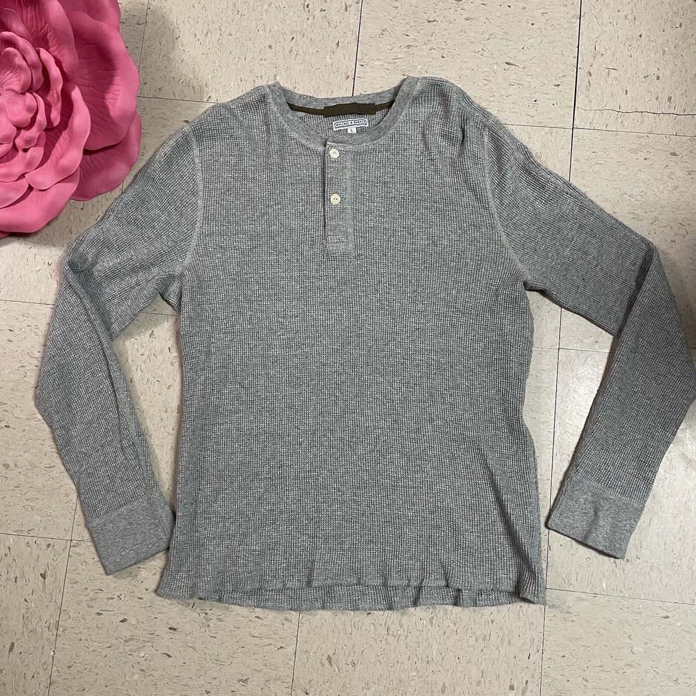 WALLACE & BARNES Men's Sz Large Shirt Gray Waffle Thermal Knit Henley Base Layer